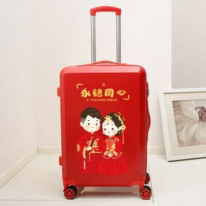 웨딩 신부의 지참금 압력 웨딩 여행 트롤리 박스, 큰 빨간 암호 가방, 한 쌍