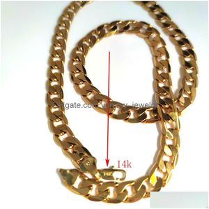 Chains 14K Solid Fine Gold Over Curb Cuban Mens Chain Necklace 24Inch 10Mm Stamped Drop Delivery Jewelry Necklaces Pendants Dh0I1