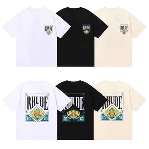 RHUDE Short sleeved American High Street Brand Summer Unisex Playing Card Printed Loose Cotton T-shirt Trendy