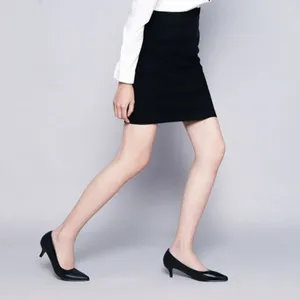 Casual Shoes Pointed Head Flight Attendant Thick And Slim Heels Professional Work Uniform' Paired With Skirts Black Women