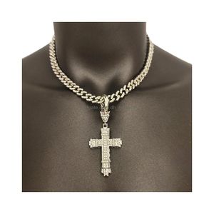 Pendant Necklaces Thickened Cross 3D Crown Head Width 10Mm Necklace 9K Gold With Water Diamond Cuban Chain Cz Drop Delivery J Dhgarden Dht8F