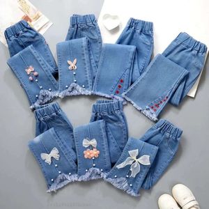 Baby Girls Casualhose Kinder Blumen Bogenglotz Cowboy Herbst Frühling ausgestattet Jeans Kinderhosen 4-10 Jahre L2405
