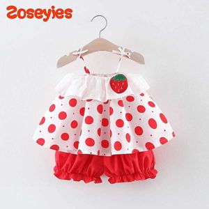 Giyim setleri yaz yeni bebek kızlar takım elbise polka dot baskı askı üst renkli şort sevimli gündelik tatil iki parçalı set h240530