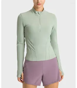 Camisas ativas de manga comprida feminina Top Yoga Fitness Sport Clothing Sportswoor Sportswear Half Zip Elastic Force Blouse Jaqueta