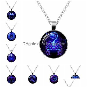 Naszyjniki wiszące 12 Znak Zodiak Naszyjnik Glass Cabochon Podwójna galaktyka konstelacja horoskop astrologia dla kobiet mężczyzn Biżuteria Drop de dhfos