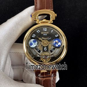 Bovet Amadeo Fleurier Grand Complikacje Edouard Touardon żółte złoto obudowa czarna szkielet szwajcarski kwarc męski zegarek brązowa skóra 286r