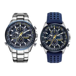 Luxo Wate Proove Quartz Watches Business Casual Steel Band Watch Men's Blue Angels World Chronograph Wristwatch 321Z