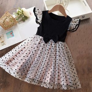 2024 Fashion Summer Polka-Dot Mesh Casual Layered Dresses Kids Birthday Princess Dress Baby Girls Clothes for 1-5Yrs L2405