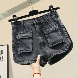 Kvinnors jeans kvinnors denim shorts lösa mönster brett kort elastisk midja sommar kvinnliga kläder damer stor storlek G17