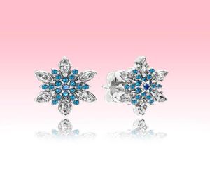 Blue CZ diamond snowflake Stud Earrings luxury designer Women Jewelry for P 925 Silver Earring with Original box set4903830