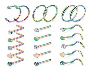 21PCSSET HOOP NOSE RING SET Нержавеющая сталь Золото серебро черное носовое кольца кузов ювелирные украшения