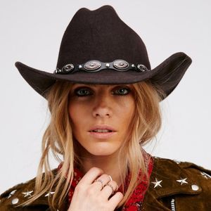 Rollup Large Brim Wool Felt Hats Women Men Western Cowboy Hat With Punk Leather Belt Jazz Cap1640190