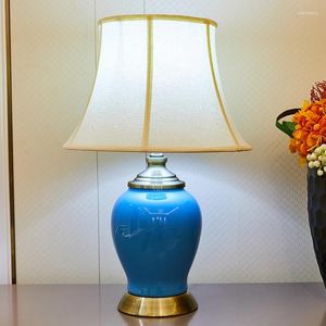 Lâmpadas de mesa TUDA 2024 Cerâmica azul de estilo para sala de cabeceira da sala de cabeceira Decoração de casa Controle remoto