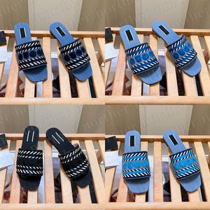 Designer womens sandals script logo denim slides sandal canvas mules fashion ladies summer beach flat heel slipper luxury womens sandals outdoor women shoes