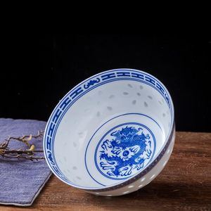 Miski Niebieska i biała porcelanowa miska Jingdezhen owoc chiński smok drobny ryż wzór płatków 228k