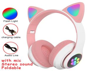 Flash Light Cat Ears Headphones Wireless With MIC Control LED Kid Girl Stereo Cute Music Helmet Bluetooth Phone Headset Earphone4576817