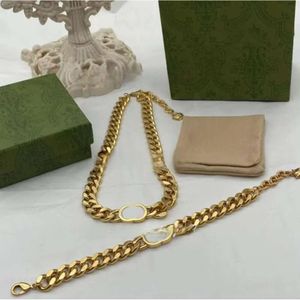 Fashion Gold Chain Thick Necklaces Men Women Stainlesssteel Chains Link Necklace Bangles Cuban Letter Punk Bracelet Jewelry Set