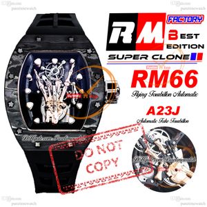 66 Flying Tourbillon Automatic Mens Watch RMF Devil's Hand Carbon TPT Rose Gold Skeleton Dial Black Rubber Strap Super Edition Reloj Hombre Montre Hommes Puretime