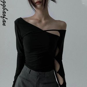 Women's T Shirts Ggbaofan Sexy Asymmetric Fashion Elegant Tops For Women Streetwear Slim Hollow Out Long Sleeve Top Y2K Chic Outfits Clothes