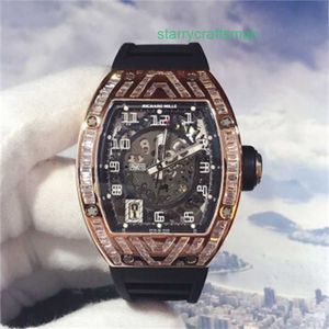 RichAmills tittar på RM Tourbillon Wristwatch Richamills Mens Series Rose Gold Set Diamond RM010 Datum Display helt ihålig automatisk mekanisk herrklocka WNVG4