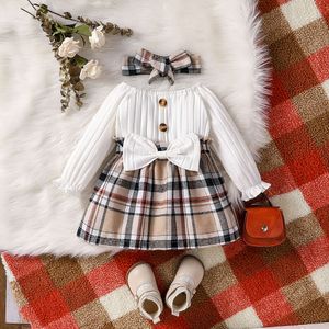 Baby Girls Summer Long Sleeve With Button Plaid For Preppy Style Party Dress L2405 L2405