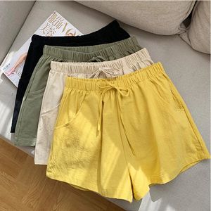 Casual Linen Short Gym Workout Shorts Cotton Pants High Maisted Black Ladies Femme Women Sport 240531