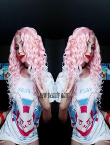 Del Pink Color 360 Spets Frontal Deep Wave Brasilian Full Spets Front Wigs With Baby Hair Heat Motent Synthetic Wig For WOM5284538