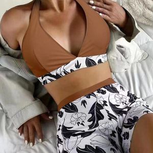 Women's Swimwear Sexy Straps Bikini Sets Striped Split Swimsuit Bathing Suit Side Tie Bottom Two Pieces Floral Print Top Panties Set