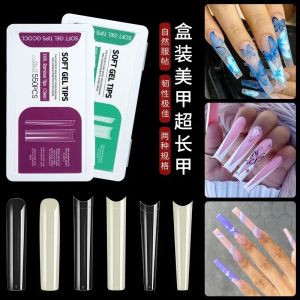 Xxl Långt rak fyrkantig tips för akrylfalsk nagel med låda extra lång xl c kurva tips halva täckning nageltips manikyr verktyg