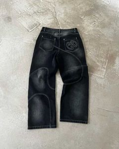 Męskie spodnie umyte punkowe vintage mężczyzn patchwork dżinsy y2k modne luźne, gotyckie gotyckie wysokie pasy harajuku proste spodnie nóg s2452411
