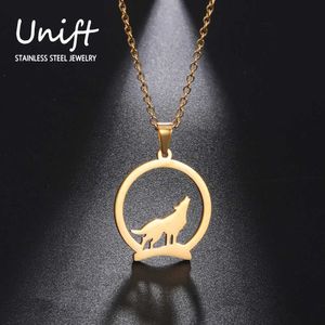 Pendant Necklaces Unift Howling Wolf Pendant Necklace for Women Tibetan Wolf Patronus Amulet Charm Trendy Punk Stainless Steel Choker Jewelry Gift S2453102