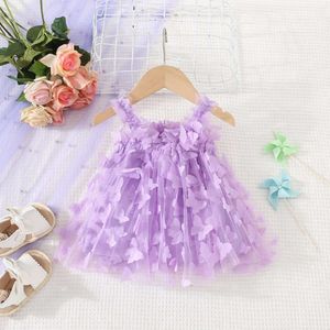 (0-3 anni) Summer Nuove bambine Girls Solid Color Halter Butterfly Abito a maglie A-Line Mesh Sweet Princess L2405 L2405