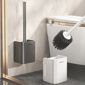 Toalettborste hållare vägg badrum tillbehör toalett rengöring borst aluminium legering vägg hängande rengöringsverktyg dränering design 240531