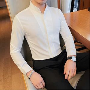 5xl smoking shirts homens para casamento elegante camisa negócios formal camisa branca macho slim fit manga longa blusas homens roupas 240530