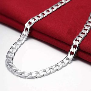Pendanthalsband Specialrabatt 925 Sterling Silver Necklace för herrarna 20/24 tum Classic 8mm Chain Luxury Jewelry Wedding Christmas Gift Y240531H6J3