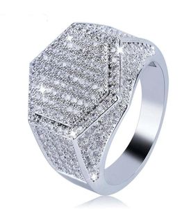 Hip Hop Fashion Men039s Ring Gold Silver Gold Glitter Micro Pillow Cubic Zirconia Geometric Ring Size 7139014042