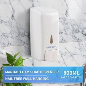 1 Pc Wall Mounted Washroom Press-Fit Soap Dispenser 800ml Large Capacity Simple Hand Sanitizer Filler Hotel ABS Plastic Material White