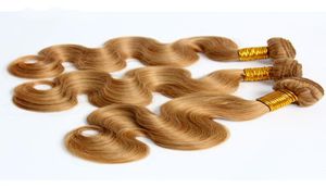 Honung blond brasiliansk kroppsvåg mänskligt hår väver buntar färg 27 peruanska malaysiska indiska eurasiska ryska jungfru remy hår e7193586