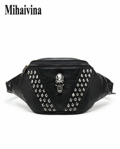 Mihaivina Punk Rivet Skull Men Waist Bag Women Black Fanny Pack Leather Chest S女性肩のメッセンジャーバムS 2202169126955