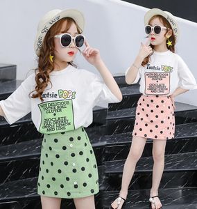 Kızlar için Yaz Kıyafetleri Kısa Kollu Tişört Polka Dot Kısa Etek 2 Pr Genç Kızlar Moda Kıyafetleri Moda Çocuklar039S Clothi6092314