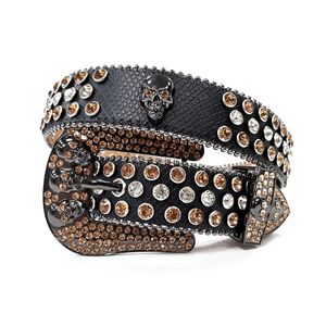 Vintage Western Cowboy Cowgirl Bling Black Crystal Belt Snakeskin Leather Rhinestone Belts Removable Buckle For Men Women 2484