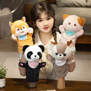 Pchane pluszowe zwierzęta zabawki ręka opalowa historia Puppet kawaii lalki edukacyjne dziecko kota Shiba inu panda jelenia Prezent 240530