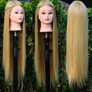 Mannequin Heads 75-80cm Synthetic Hair Mannequin Dolls Head For Hair Training Styling Female Hairdressing Mannequin Head With Hair Braiding Prac Q240530