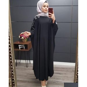 Podstawowe sukienki swobodne sukienki islamskie w rozmiarze Muzułmańska sukienka Dubaj Turkish Long Srabe Kimono Sequin Ethnic Style Siedmiopunktowy S Dho9t