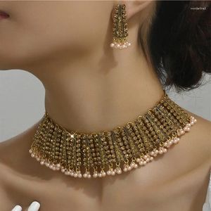 Necklace Earrings Set Statement Crystal Vintage Elegant Geometric Simulated Pearl Beads Earring Sets Fashion Women Accessories