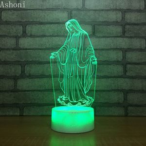 3D Acrylic LED Night Light Blessed Virgin Mary Touch 7 Color Changing Desk Table Lamp Party Decorative Light Christmas Gift 2584