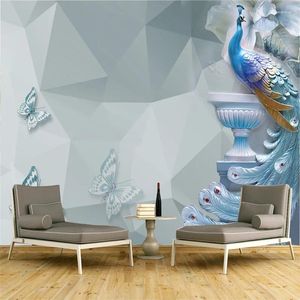 Papéis de parede papel de parede personalizado 3d grande mural simples pavão chinesa parede de fundo chinesa