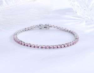 Real Solid 925 Silver Metal 1521 cm Tennis Bracelet Pave Full 3 mm Round Pink Zircon Fine Jewelry For Women4821594