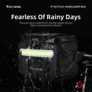 WEST BIKING Waterproof Bike Phone Handlebar Bag Adjustable Touch Screen Support Bicycle Front Bag Quick Release Handle Extension