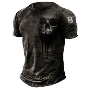 Męskie koszulki Męskie T-shirty Summer 3D Vintage Horror Skull Top Hip Hop Rock Streetwear Wygodne z krótkim rękawem Owwszyta koszulka Z240531